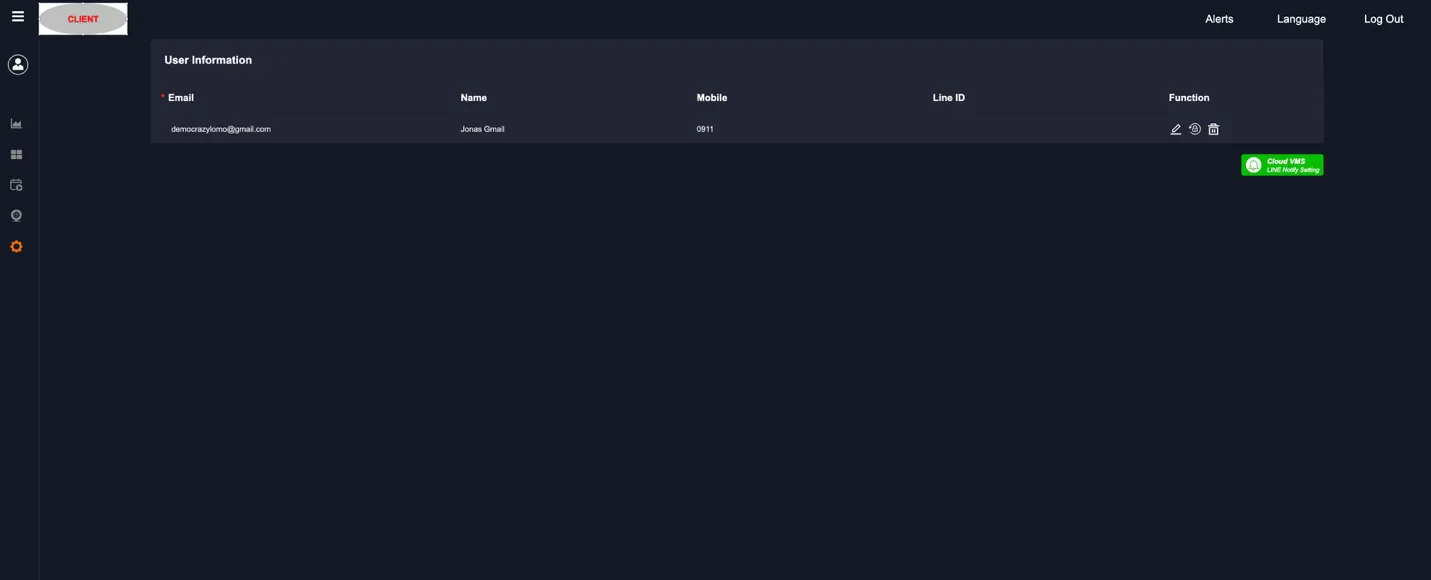 Account Management page showing user information fields with edit, password change, and delete account options